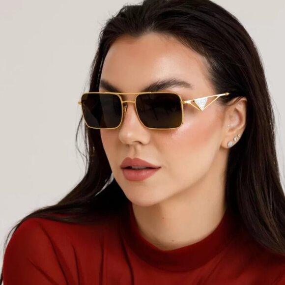 NEW SPR A52 15N01T PRADA SQUARE PR A52S 15N01T GOLD PRA52S UNISEX SUNGLASSES - Picture 1 of 12